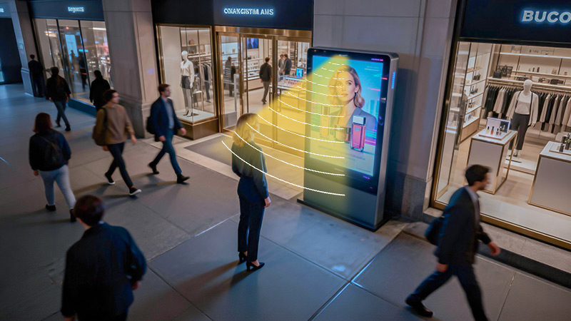 戶外美妝大屏集成定向揚聲器，定向發(fā)聲，不干擾周圍聲環(huán)境